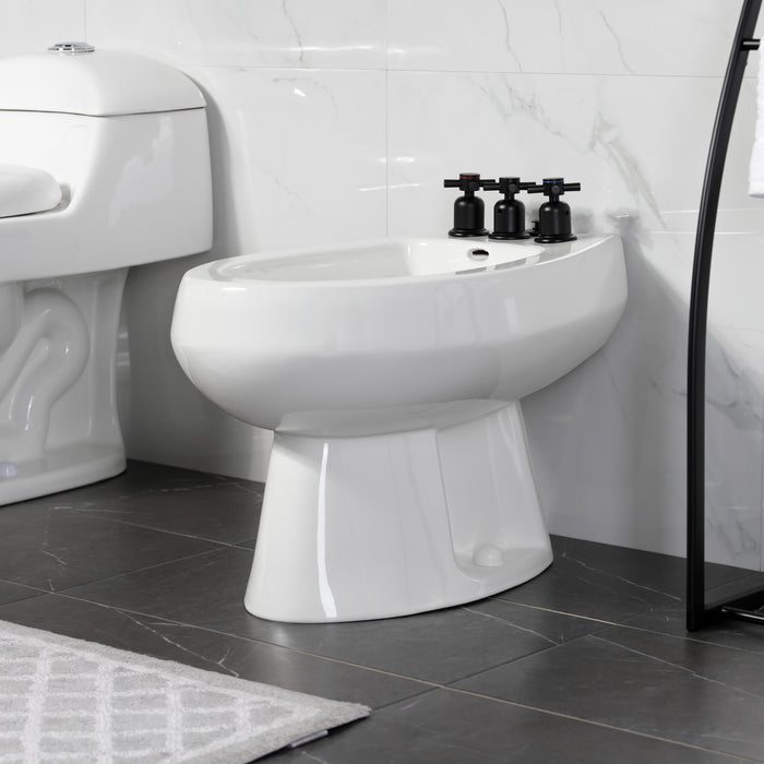 Kingston Sona KB6320DX - Concord Three-Handle Deck Mount Vertical Spray Bidet Faucet with Brass Pop-Up, Matte Black