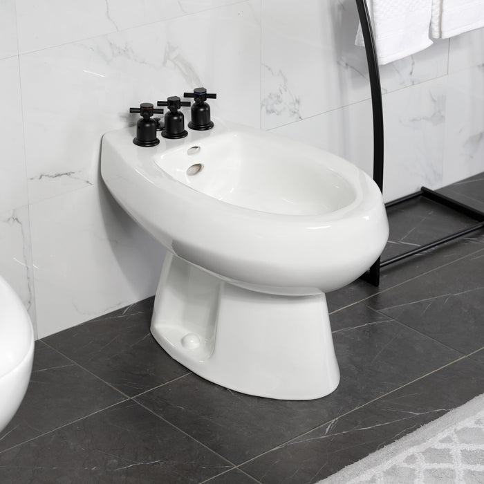 Kingston Sona KB6320DX - Concord Three-Handle Deck Mount Vertical Spray Bidet Faucet with Brass Pop-Up, Matte Black