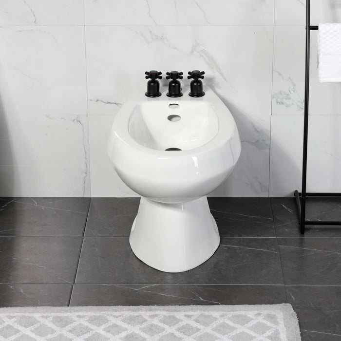 Kingston Sona KB6320DX - Concord Three-Handle Deck Mount Vertical Spray Bidet Faucet with Brass Pop-Up, Matte Black