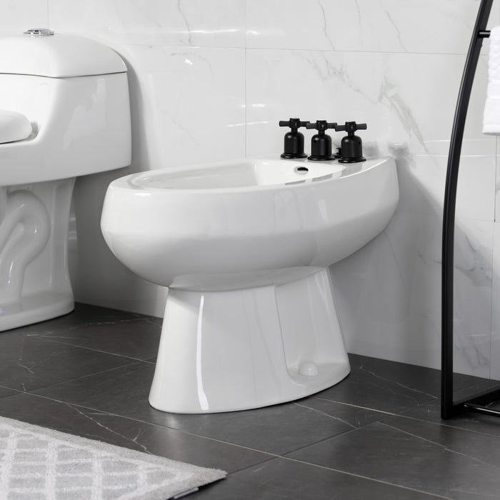 Kingston Tulare KB6320ZX - Millennium Three-Handle Deck Mount Vertical Spray Bidet Faucet with Brass Pop-Up, Matte Black