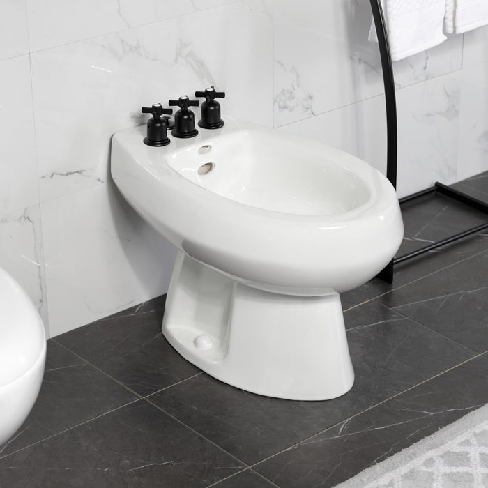 Kingston Tulare KB6320ZX - Millennium Three-Handle Deck Mount Vertical Spray Bidet Faucet with Brass Pop-Up, Matte Black