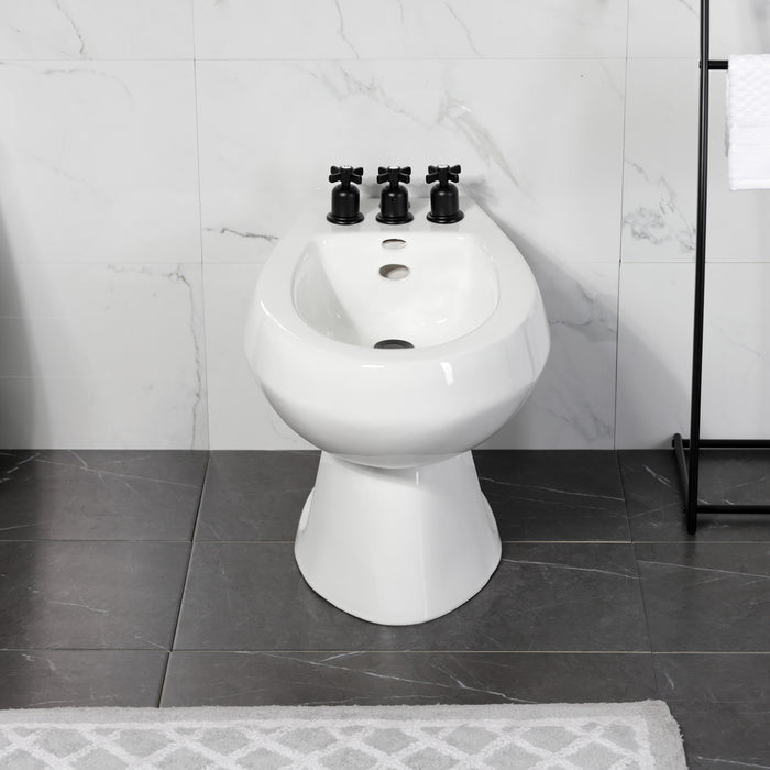 Kingston Tulare KB6320ZX - Millennium Three-Handle Deck Mount Vertical Spray Bidet Faucet with Brass Pop-Up, Matte Black