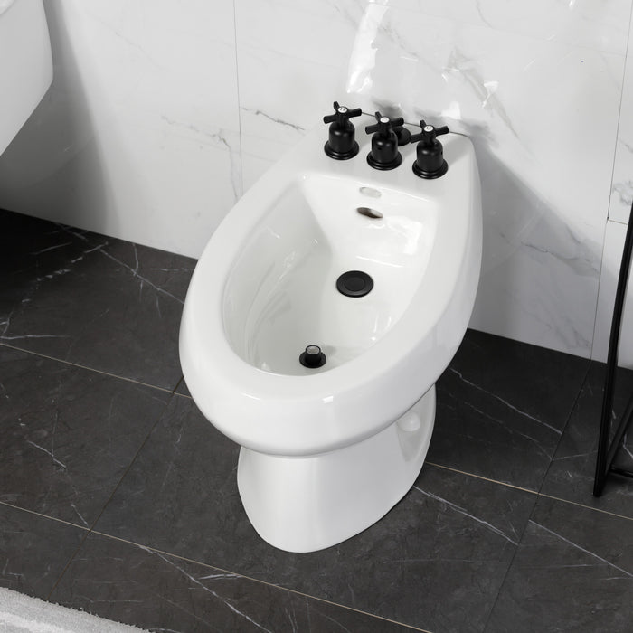 Kingston Tulare KB6320ZX - Millennium Three-Handle Deck Mount Vertical Spray Bidet Faucet with Brass Pop-Up, Matte Black