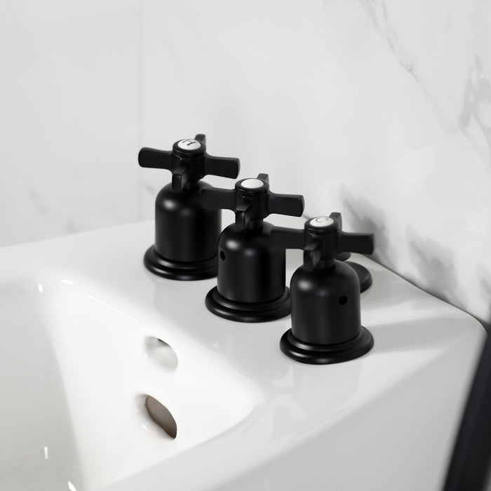 Kingston Tulare KB6320ZX - Millennium Three-Handle Deck Mount Vertical Spray Bidet Faucet with Brass Pop-Up, Matte Black