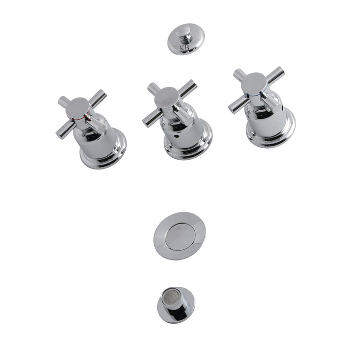 Kingston Sona KB6321DX - Concord Three-Handle Deck Mount Vertical Spray Bidet Faucet with Brass Pop-Up, Polished Chrome