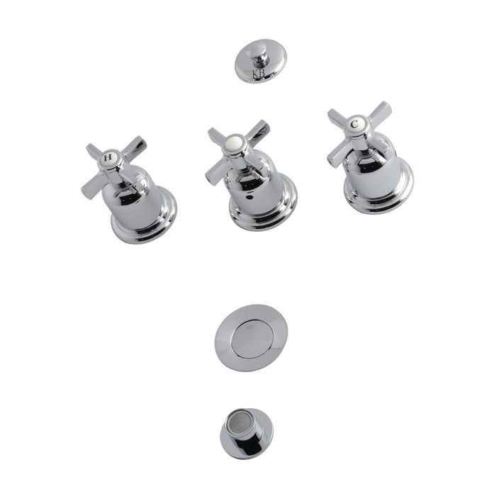 Kingston Tulare KB6321ZX - Millennium Three-Handle Deck Mount Vertical Spray Bidet Faucet with Brass Pop-Up, Polished Chrome