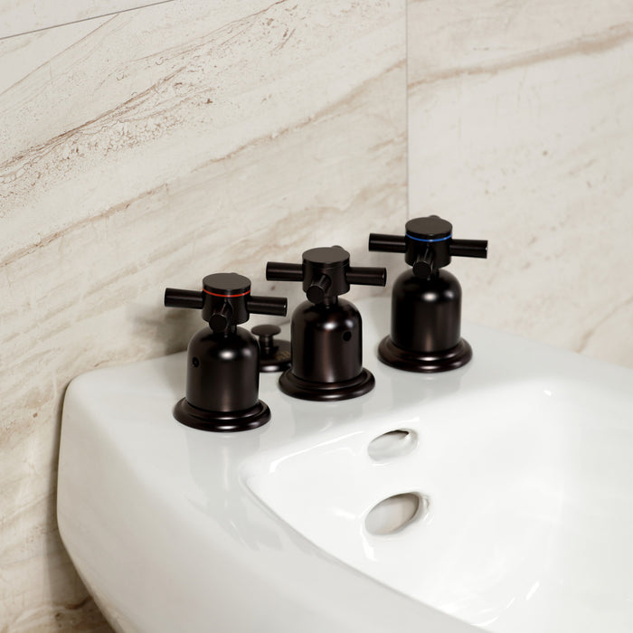 Kingston Sona KB6325DX - Concord Three-Handle Deck Mount Vertical Spray Bidet Faucet with Brass Pop-Up, Oil Rubbed Bronze