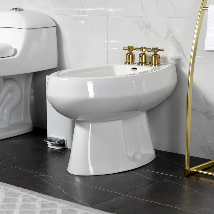 Kingston Sona KB6327DX - Concord Three-Handle Deck Mount Vertical Spray Bidet Faucet with Brass Pop-Up, Brushed Brass