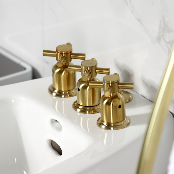 Kingston Sona KB6327DX - Concord Three-Handle Deck Mount Vertical Spray Bidet Faucet with Brass Pop-Up, Brushed Brass