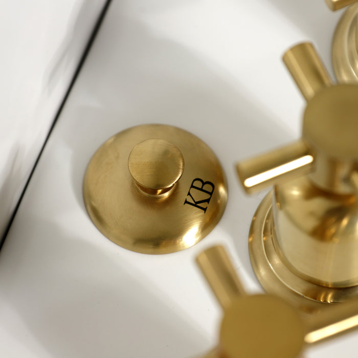 Kingston Sona KB6327DX - Concord Three-Handle Deck Mount Vertical Spray Bidet Faucet with Brass Pop-Up, Brushed Brass