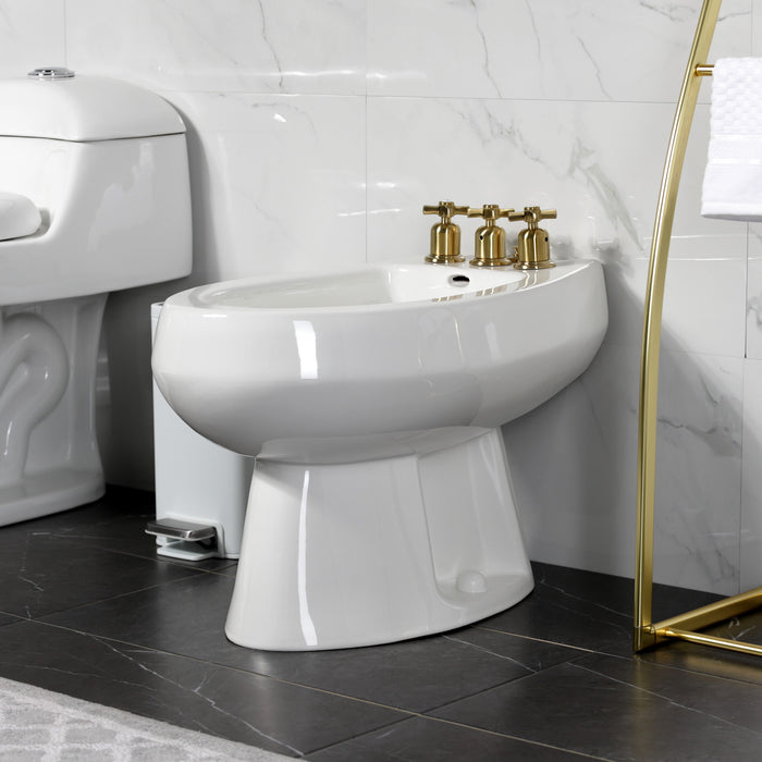 Kingston Tulare KB6327ZX - Millennium Three-Handle Deck Mount Vertical Spray Bidet Faucet with Brass Pop-Up, Brushed Brass