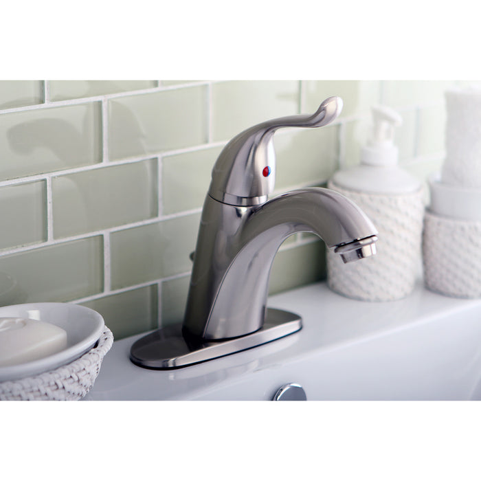 Yosemite KB6408YL Single-Handle 1-Hole Deck Mount Bathroom Faucet with Plastic Pop-Up, Brushed Nickel