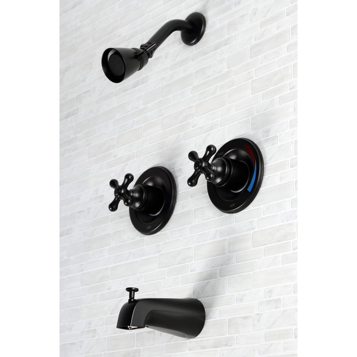 Kingston Heirloom KB660AX - Vintage Double-Handle Pressure Balanced Tub and Shower Faucet, Matte Black