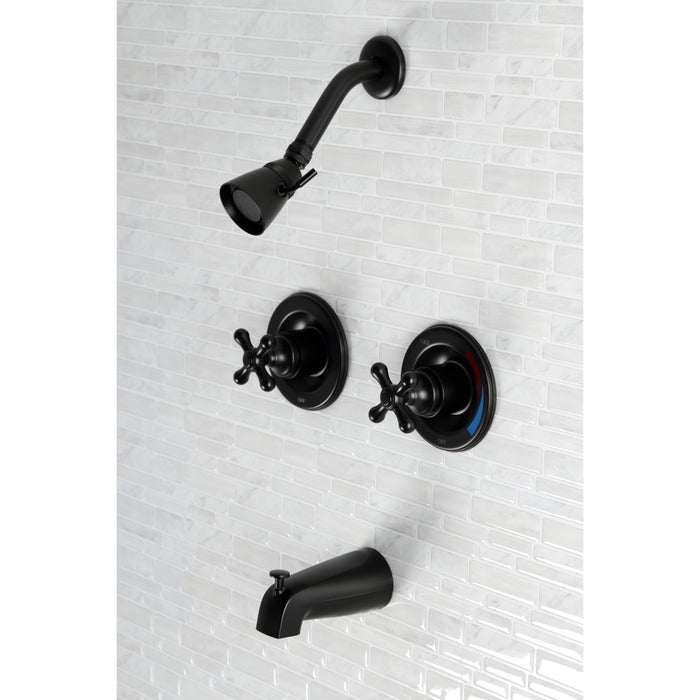 Kingston Heirloom KB660AX - Vintage Double-Handle Pressure Balanced Tub and Shower Faucet, Matte Black