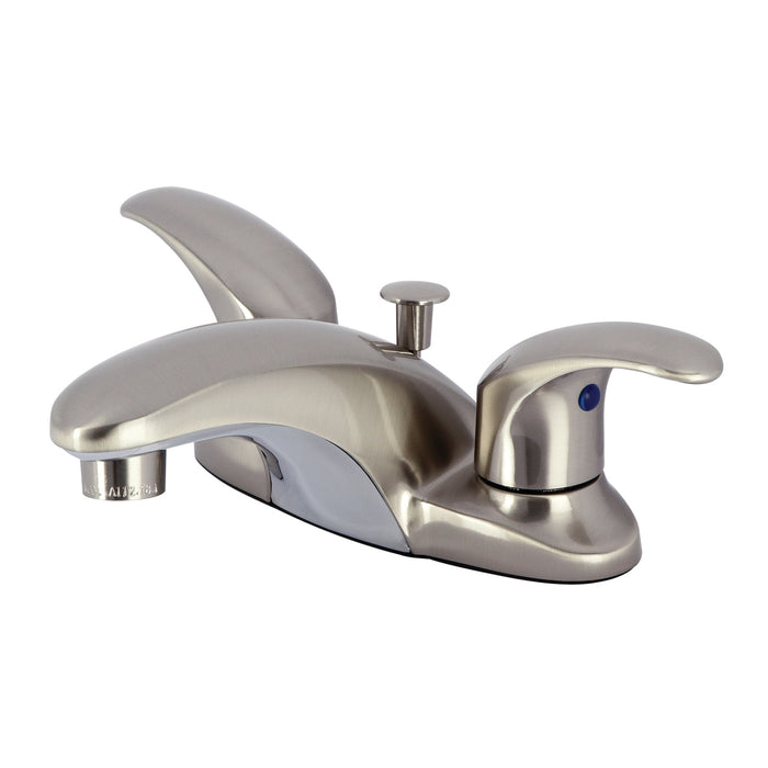 Legacy KB6628LL Two-Handle 3-Hole Deck Mount 4" Centerset Bathroom Faucet with Plastic Pop-Up, Brushed Nickel