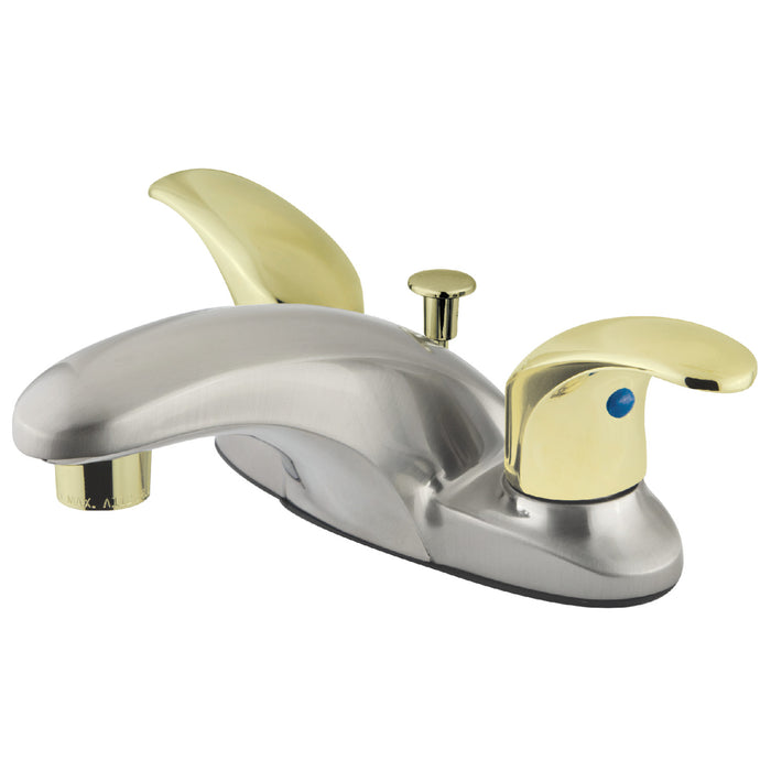 Legacy KB6629LL Two-Handle 3-Hole Deck Mount 4" Centerset Bathroom Faucet with Plastic Pop-Up, Brushed Nickel/Polished Brass