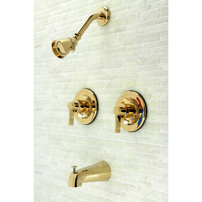 Kingston Sona KB662NDL - NuvoFusion Double-Handle Pressure Balanced Tub and Shower Faucet, Polished Brass
