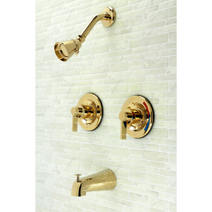 NuvoFusion KB662NDL Two-Handle Wall Mount Tub and Shower Faucet, Polished Brass