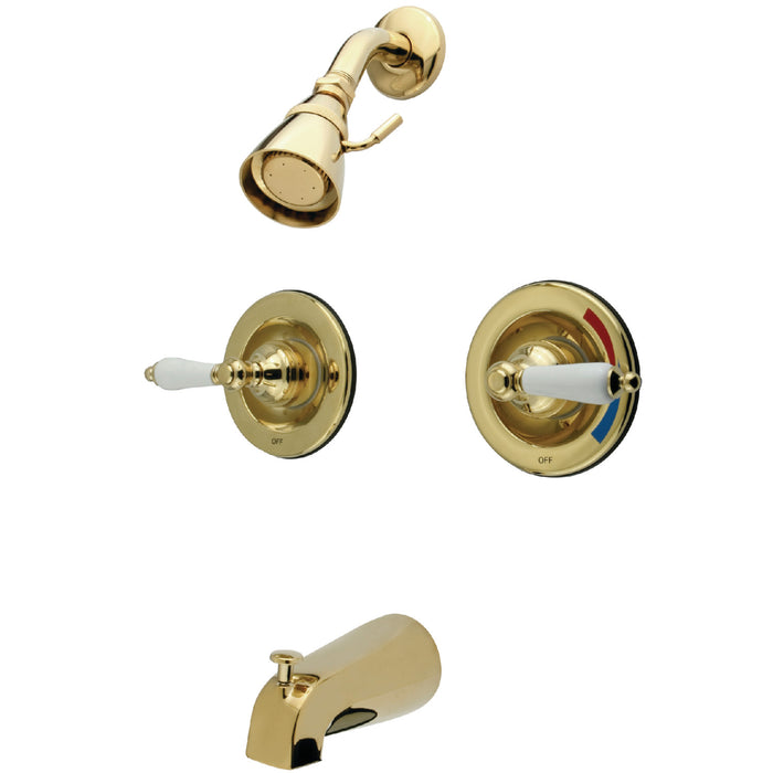 Vintage KB662PL Two-Handle 4-Hole Wall Mount Tub and Shower Faucet, Polished Brass