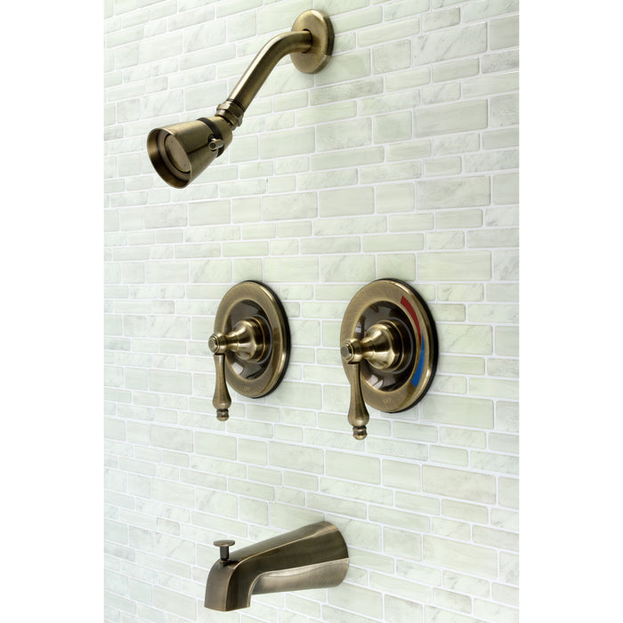 Vintage KB663AL Two-Handle 4-Hole Wall Mount Tub and Shower Faucet, Antique Brass