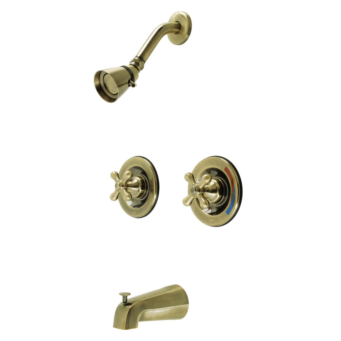 Vintage KB663AX Two-Handle 4-Hole Wall Mount Tub and Shower Faucet, Antique Brass