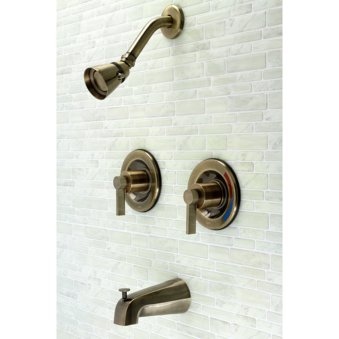 Kingston Sona KB663NDL - NuvoFusion Double-Handle Pressure Balanced Tub and Shower Faucet, Antique Brass