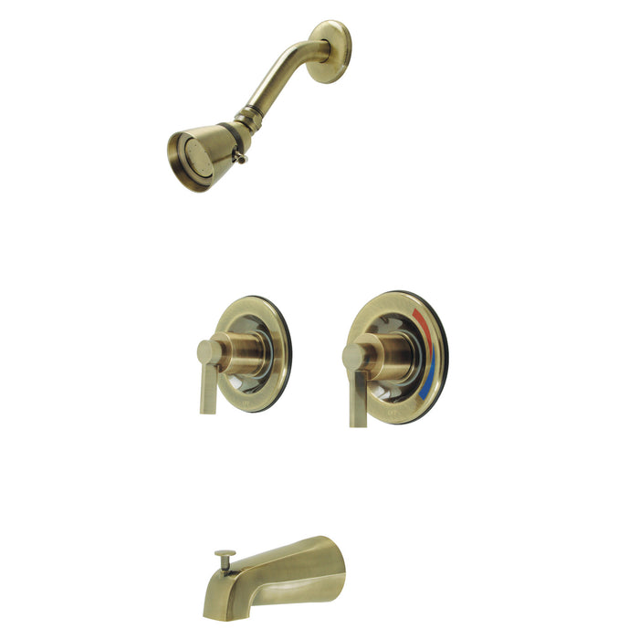 Kingston Sona KB663NDL - NuvoFusion Double-Handle Pressure Balanced Tub and Shower Faucet, Antique Brass