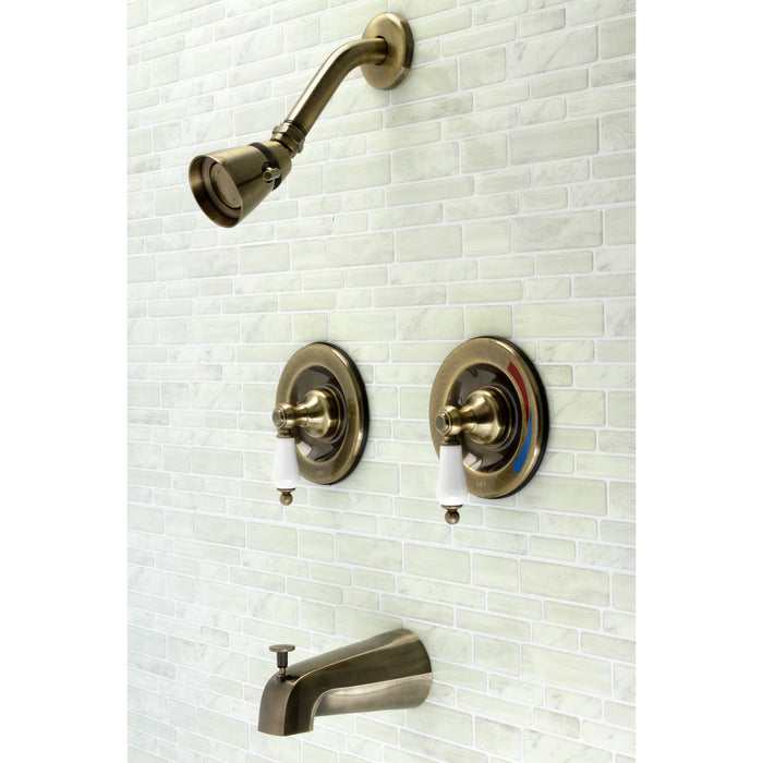 Kingston Heirloom KB663PL - Vintage Double-Handle Pressure Balanced Tub and Shower Faucet, Antique Brass