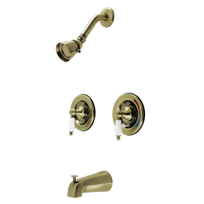 Kingston Heirloom KB663PL - Vintage Double-Handle Pressure Balanced Tub and Shower Faucet, Antique Brass