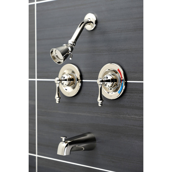 Vintage KB666AL Two-Handle 4-Hole Wall Mount Tub and Shower Faucet, Polished Nickel