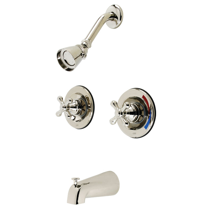 Vintage KB666AX Two-Handle 4-Hole Wall Mount Tub and Shower Faucet, Polished Nickel
