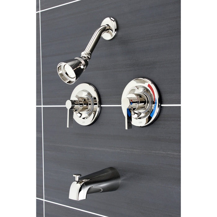 Kingston Sona KB666NDL - NuvoFusion Double-Handle Pressure Balanced Tub and Shower Faucet, Polished Nickel