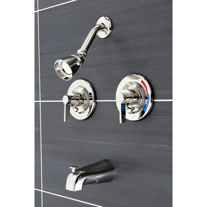 NuvoFusion KB666NDL Two-Handle Wall Mount Tub and Shower Faucet, Polished Nickel