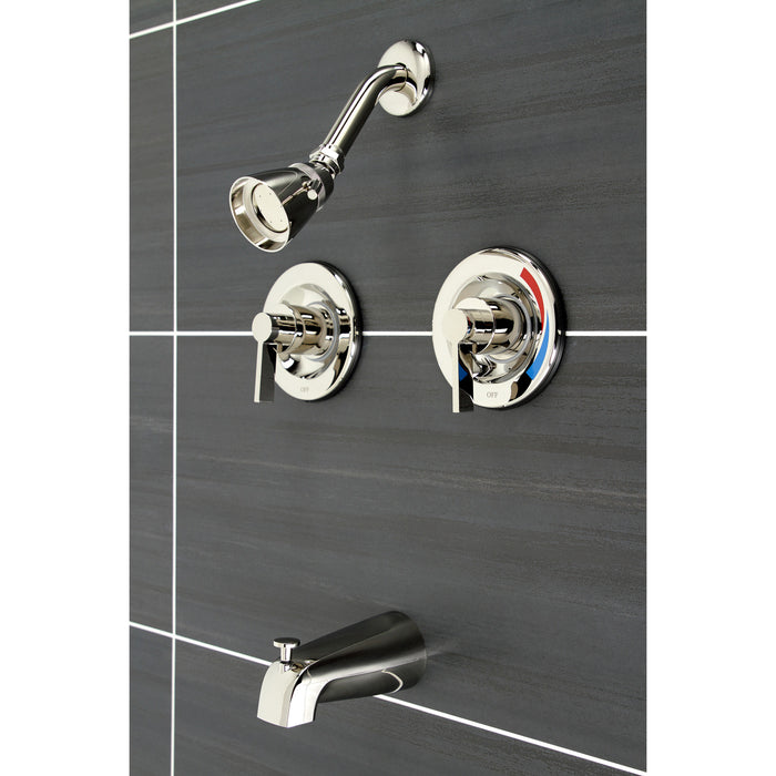Kingston Sona KB666NDL - NuvoFusion Double-Handle Pressure Balanced Tub and Shower Faucet, Polished Nickel