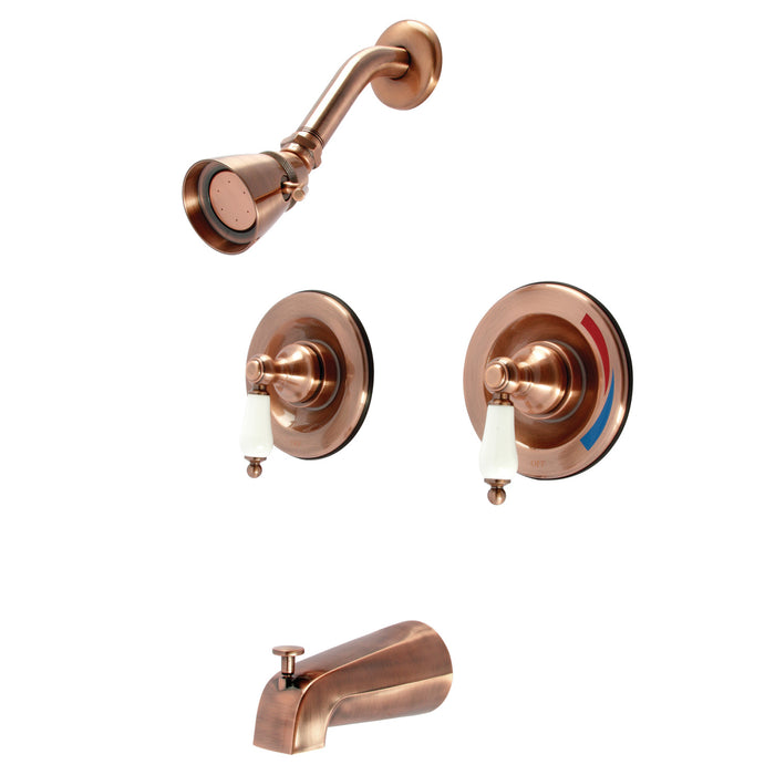 Vintage KB666PLAC Two-Handle 4-Hole Wall Mount Tub and Shower Faucet, Antique Copper