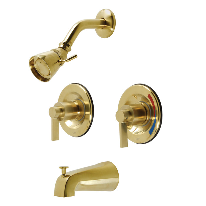 NuvoFusion KB667NDL Two-Handle Wall Mount Tub and Shower Faucet, Brushed Brass