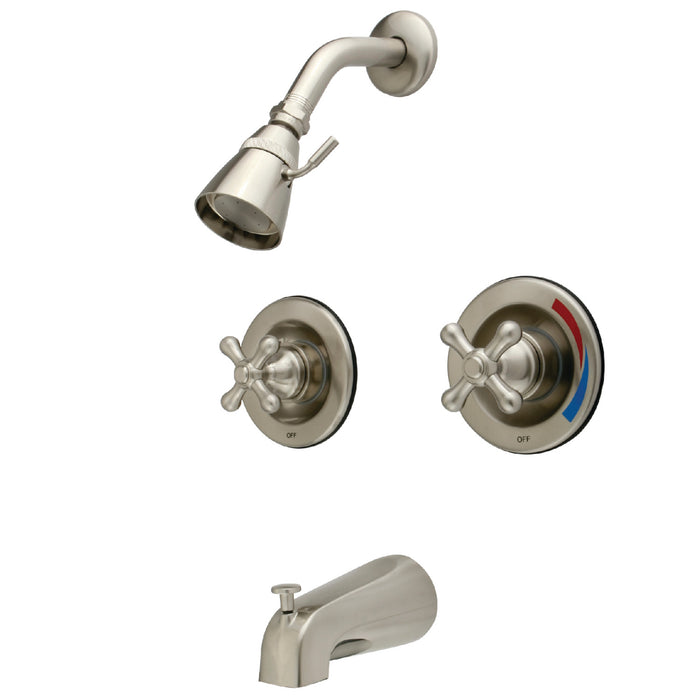 Vintage KB668AX Two-Handle 4-Hole Wall Mount Tub and Shower Faucet, Brushed Nickel