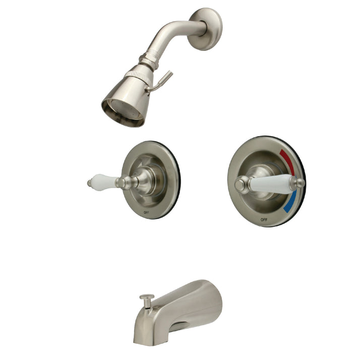 Vintage KB668PL Two-Handle 4-Hole Wall Mount Tub and Shower Faucet, Brushed Nickel
