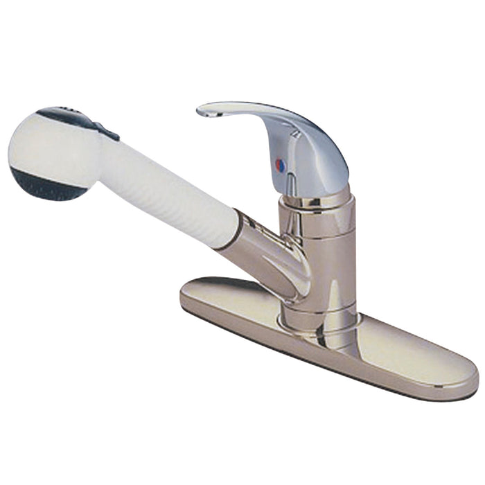 Legacy KB6707LL Single-Handle 1-or-3 Hole Deck Mount Pull-Out Sprayer Kitchen Faucet, Brushed Nickel/Polished Chrome