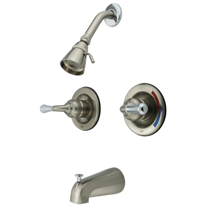 Kingston Tulare KB677 - Magellan Double-Handle Pressure Balanced Tub and Shower Faucet, Brushed Nickel/Polished Chrome