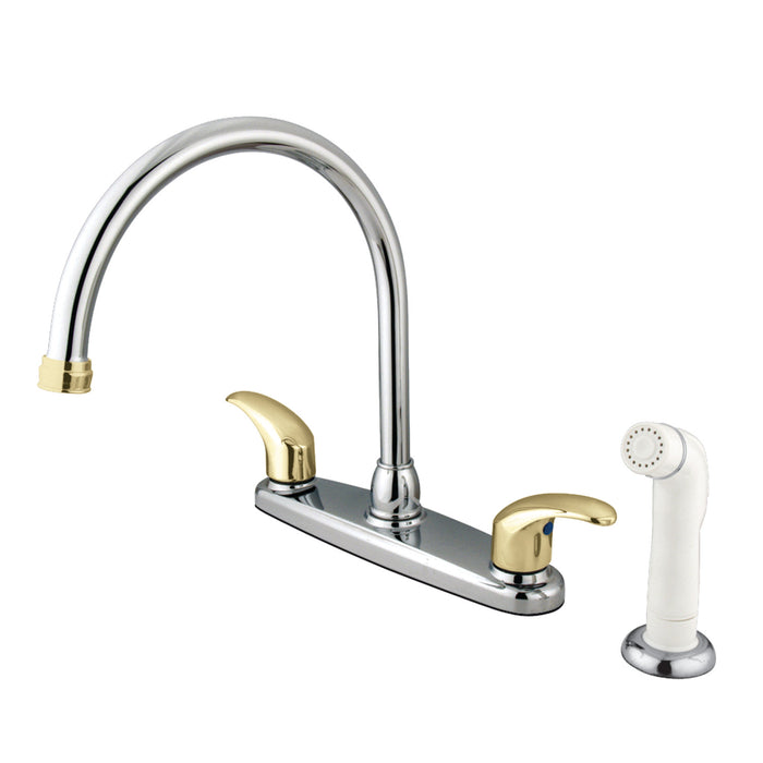 Legacy KB6794LL Two-Handle 4-Hole Deck Mount 8" Centerset Kitchen Faucet with Side Sprayer, Polished Chrome/Polished Brass