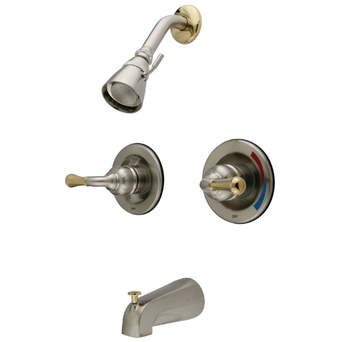 Magellan KB679 Two-Handle 4-Hole Wall Mount Tub and Shower Faucet, Brushed Nickel/Polished Brass