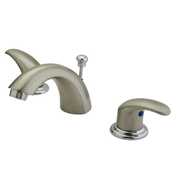 Legacy KB6957LL Two-Handle 3-Hole Deck Mount Mini-Widespread Bathroom Faucet with Plastic Pop-Up, Brushed Nickel/Polished Chrome