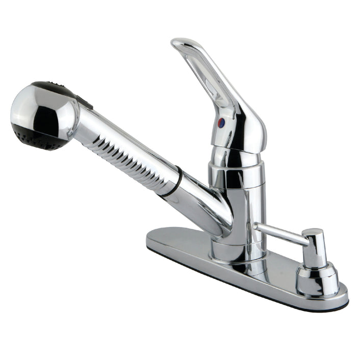 KB701SPDK Single-Handle 3-Hole Deck Mount Pull-Out Sprayer Kitchen Faucet with Soap Dispenser, Polished Chrome