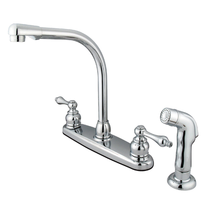 Victorian KB711ALSP Two-Handle 4-Hole Deck Mount 8" Centerset Kitchen Faucet with Side Sprayer, Polished Chrome