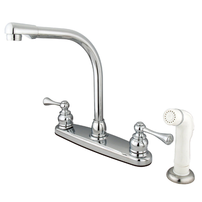 KB711BL Two-Handle 4-Hole Deck Mount 8" Centerset Kitchen Faucet with Side Sprayer, Polished Chrome