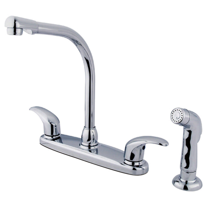 KB711LLSP Two-Handle 4-Hole Deck Mount 8" Centerset Kitchen Faucet with Side Sprayer, Polished Chrome