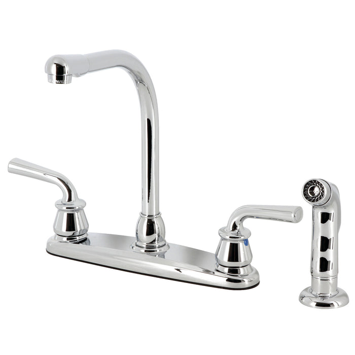 Restoration KB711RXLSP Two-Handle 4-Hole Deck Mount 8" Centerset Kitchen Faucet with Side Sprayer, Polished Chrome