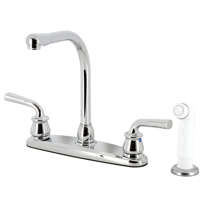 Restoration KB711RXL Two-Handle 4-Hole Deck Mount 8" Centerset Kitchen Faucet with White Sprayer, Polished Chrome