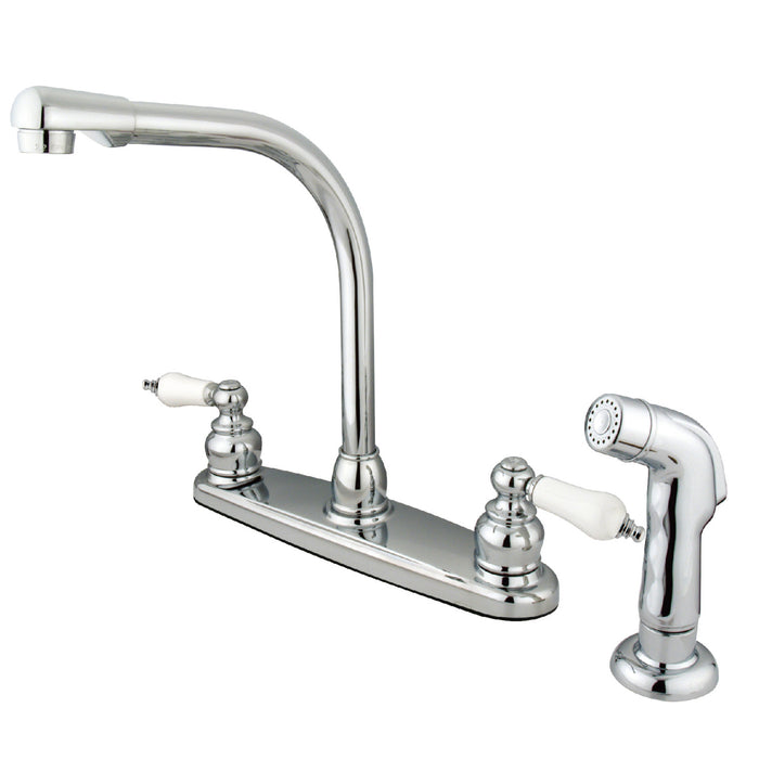 Victorian KB711SP Two-Handle 4-Hole Deck Mount 8" Centerset Kitchen Faucet with Side Sprayer, Polished Chrome
